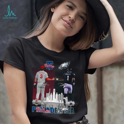 Philadelphia Jalen Hurts And Bryce Harper Philly’s Skyline Signatures Shirt