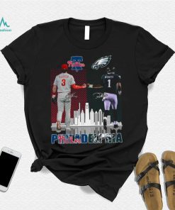 Philadelphia Jalen Hurts And Bryce Harper Philly’s Skyline Signatures Shirt