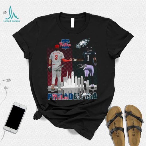 Philadelphia Jalen Hurts And Bryce Harper Philly’s Skyline Signatures Shirt