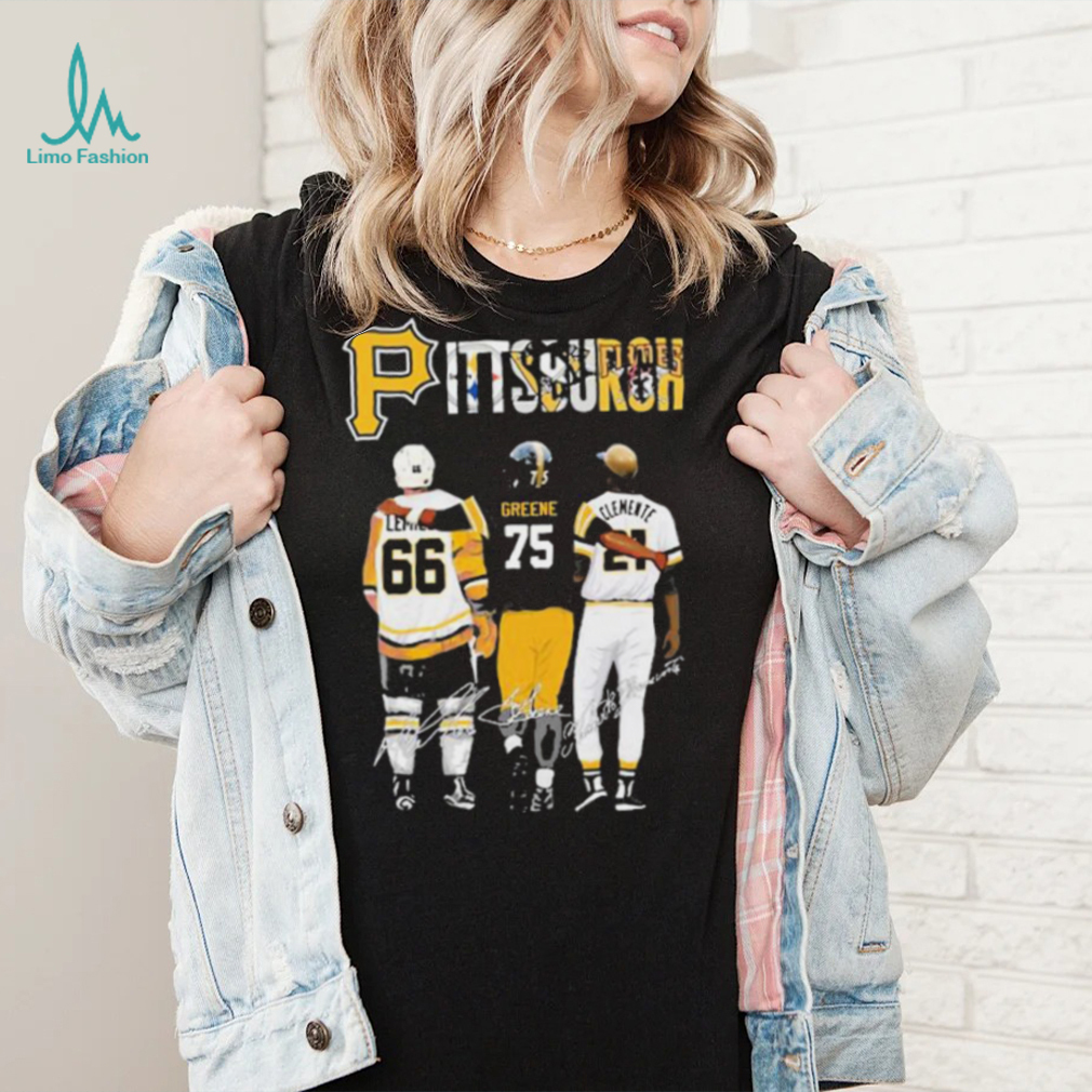 Pittsburgh Sports With Mario Lemieux Joe Greene And Clemente Jersey  Signatures Shirt - Limotees
