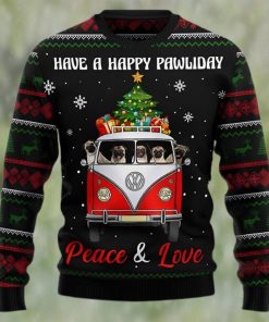 Pug Dogs Carrying Gift Christmas On The Red Car Ugly Christmas Sweater