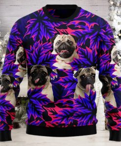 Pug Leaves Purple Ugly Christmas Holiday Sweater