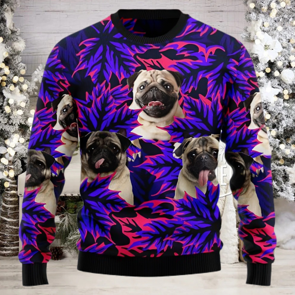Pug Leaves Purple Ugly Christmas Holiday Sweater Pug Leaves Purple Ugly Christmas Holiday Sweater
