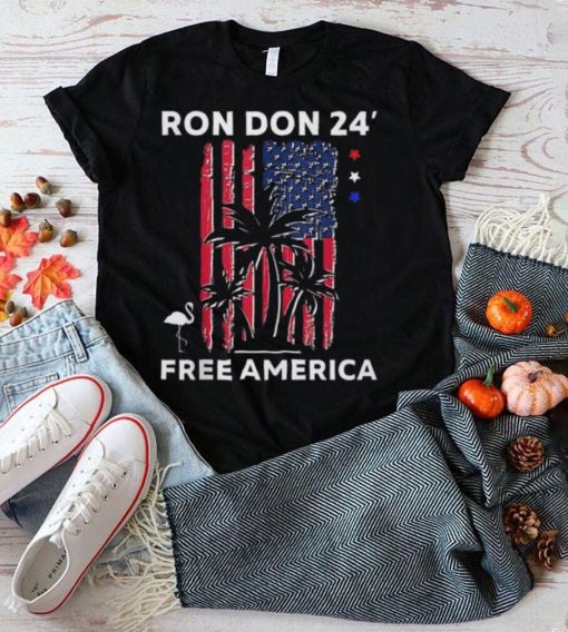 Ron Don 24′ Free America Trump Desantis 2024 American Flag Flamingo Stars Shirt