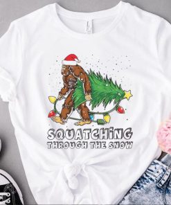 Santa Bigfoot Merry Squatching Through The Snow Christmas Tree Lights Sweater