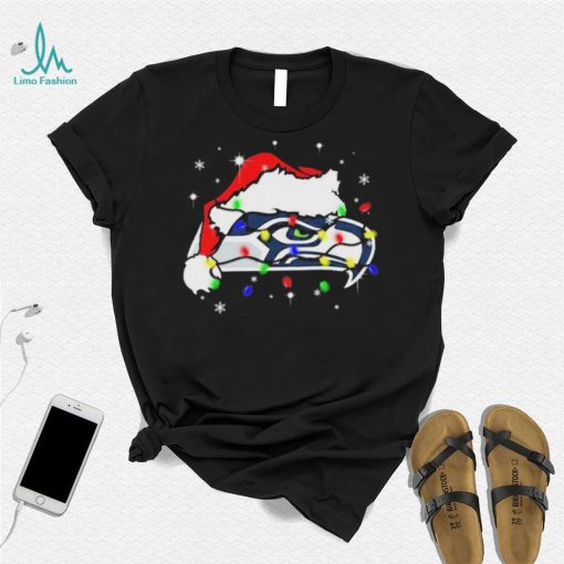 Santa Hat Seattle Seahawks Logo Christmas Light Shirt