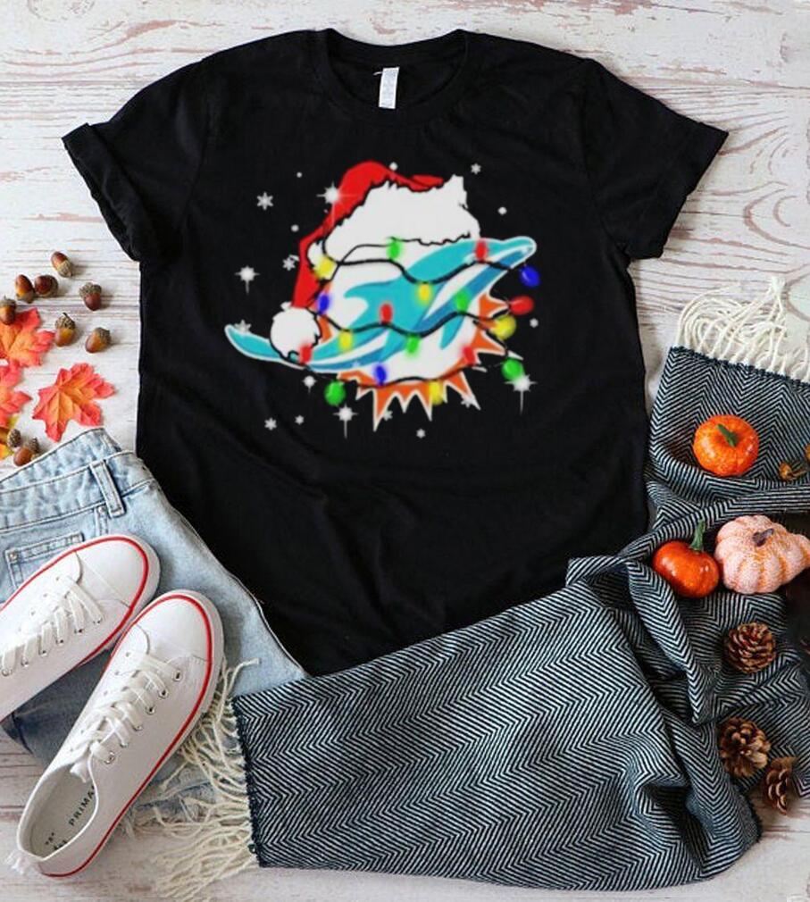 Santa Miami Dolphins Logo Lights Christmas Shirt - Wow Tshirt Store Online