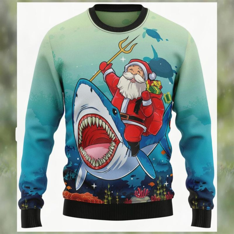 Santa Shark Ugly Christmas Sweater   Christmas Crewneck Sweater