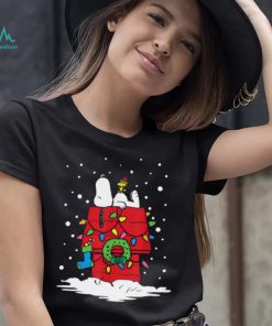 Snoopy Christmas Peanuts holiday Snoopy and Woodstock stocking light up t shirt
