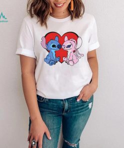 Stitch And Angel In Hearts Love Valentines Day T Shirt