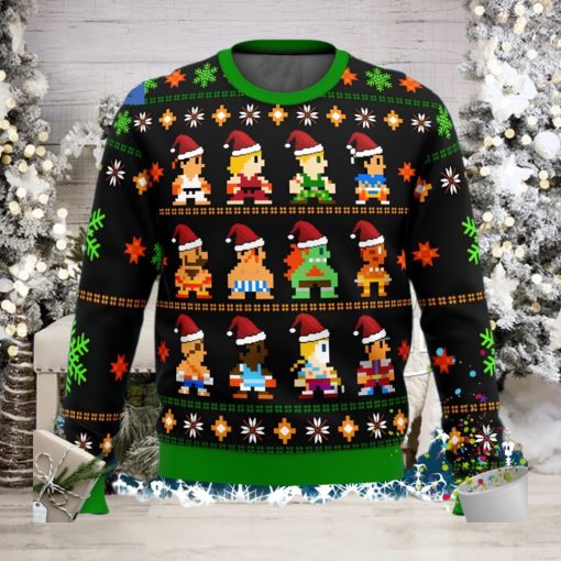 Street Fighter Characters 8 Bit Ugly Christmas Sweater