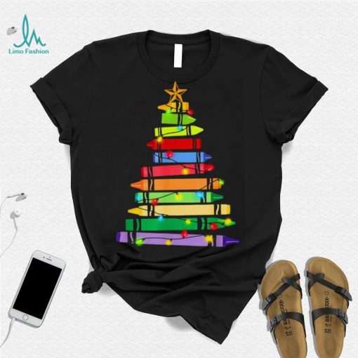 Teacher Christmas T Shirt Crayon Tree Light Gifts Student