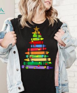 Teacher Christmas T Shirt Crayon Tree Light Gifts Student