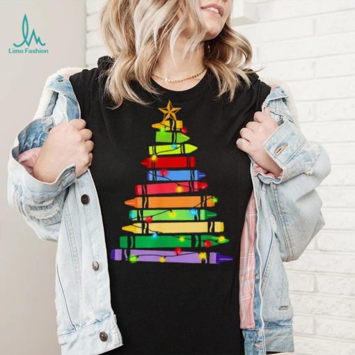 Teacher Christmas T Shirt Crayon Tree Light Gifts Student