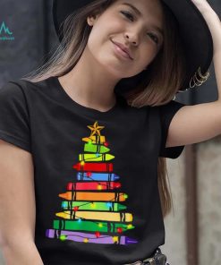 Teacher Christmas T Shirt Crayon Tree Light Gifts Student