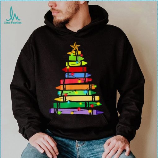 Teacher Christmas T Shirt Crayon Tree Light Gifts Student