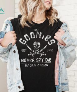 The Goonies Never Say Die Grey On Black shirt