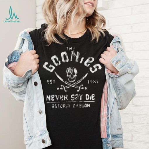 The Goonies Never Say Die Grey On Black shirt