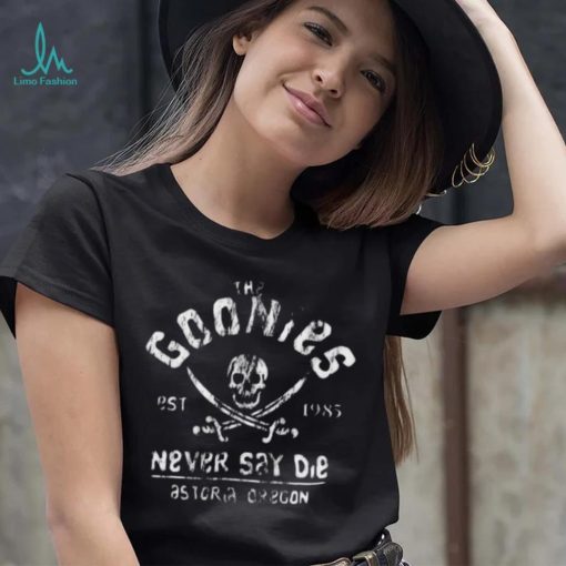 The Goonies Never Say Die Grey On Black shirt