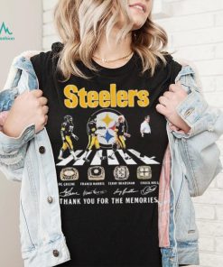 The Steelers Joe Greene Franco Harris Terry Bradshaw And Chuck Noll Abbey Road Thank You For The Memories Signatures Shirt