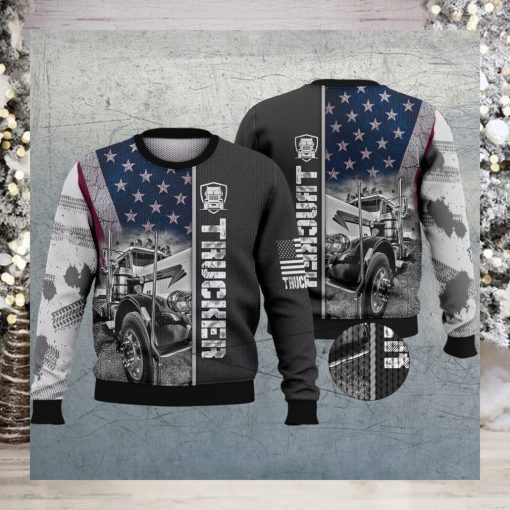 Trucker Flag Grey Ugly Christmas Sweater