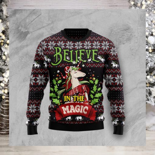 Unicorn Believe In The Magic Christmas Ugly Christmas Sweater