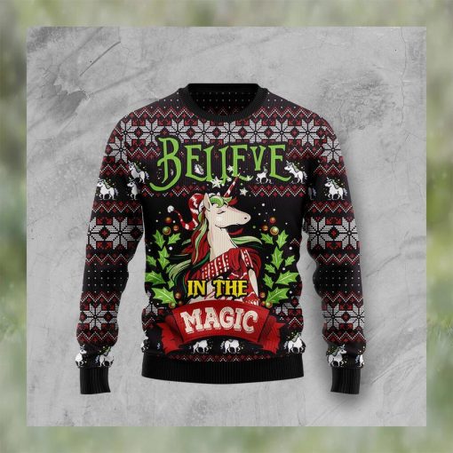 Unicorn Believe In The Magic Christmas Ugly Christmas Sweater