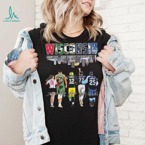 Wisconsin Skyline Sports Team Players Signatures Shirt