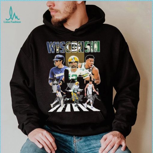 Wisconsin Sports Abbey Road Christian Yelich Aaron Rodgers And Giannis  Antetokounmpo Signatures T-Shirt - Rosita Deal