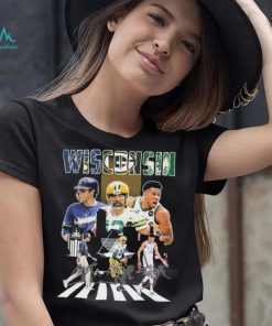 Wisconsin Sports Abbey Road Christian Yelich Aaron Rodgers And Giannis Antetokounmpo Signatures Shirt