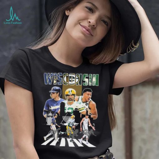 Wisconsin Sports Abbey Road Christian Yelich Aaron Rodgers And Giannis Antetokounmpo Signatures Shirt