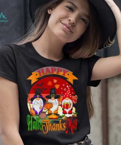 Womens Happy Hallothanksmas Gnomes Halloween Christmas Funny Thanksgiving T Shirt