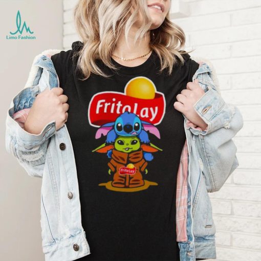 Baby Stitch And Baby Yoda Papa Fritolay Logo Shirt