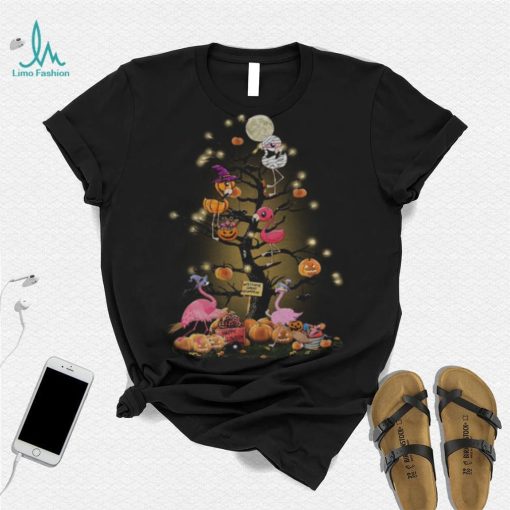 Flamingos tree happy Halloween shirt