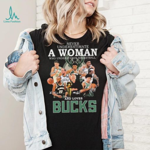 Never Underestimate A Woman Who Understands Basketball And Loves Milwaukee Bucks 2022 Signatures Shirt