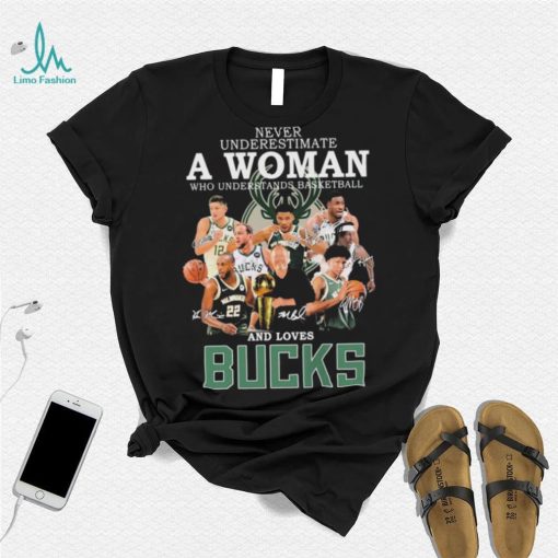 Never Underestimate A Woman Who Understands Basketball And Loves Milwaukee Bucks 2022 Signatures Shirt