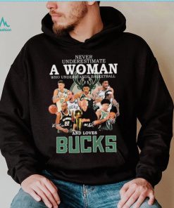 Never Underestimate A Woman Who Understands Basketball And Loves Milwaukee Bucks 2022 Signatures Shirt