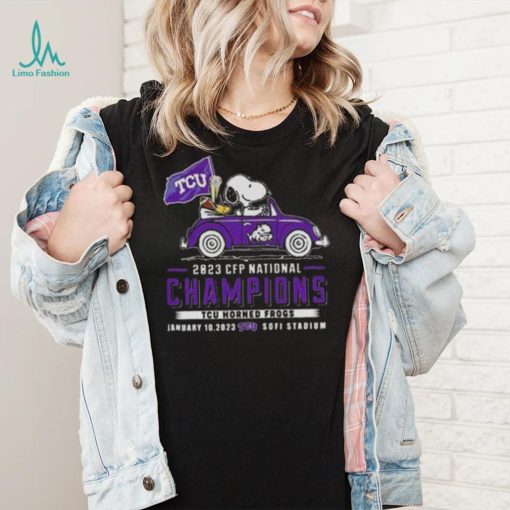 Tcu horned frogs snoopy and Woodstock driving car 2023 cfp national champions shirt