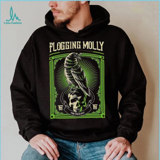 Black Crow And Skull Green Background Flogging Molly Shirt