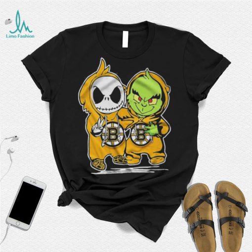 Boston Bruins With Baby Jack Skellington And Baby Grinch Friends Shirt