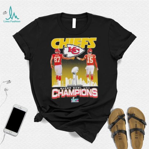 Chiefs super Bowl LVII champions signatures Kelce and Mahomes shirt