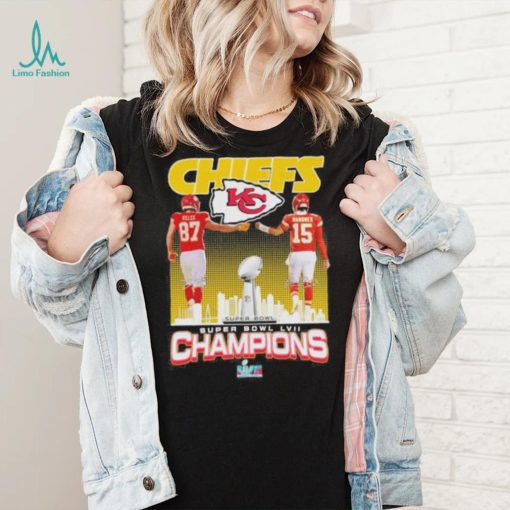 Chiefs super Bowl LVII champions signatures Kelce and Mahomes shirt