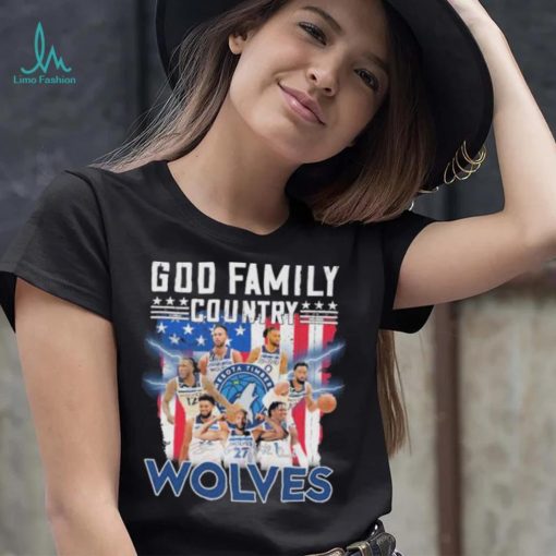 God family country Minnesota timberwolves signatures America flag shirt