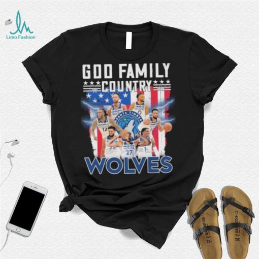 God family country Minnesota timberwolves signatures America flag shirt