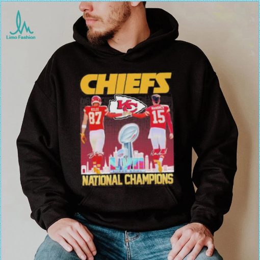 Kansas city Chiefs national champions Kelce Mahomes signatures shirt