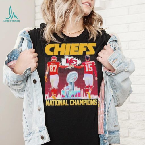 Kansas city Chiefs national champions Kelce Mahomes signatures shirt