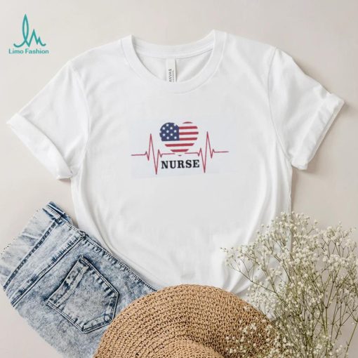 Nurse heartbeat America flag love shirt