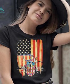 Skull hippie America flag veteran shirt