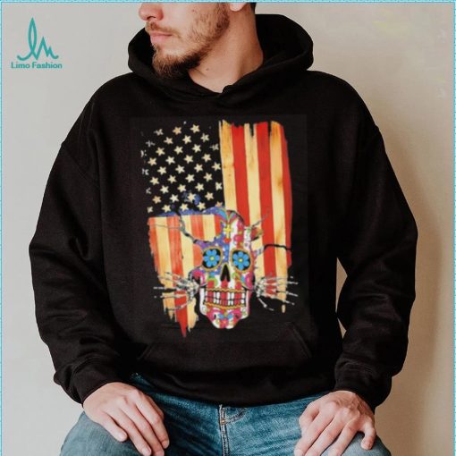 Skull hippie America flag veteran shirt