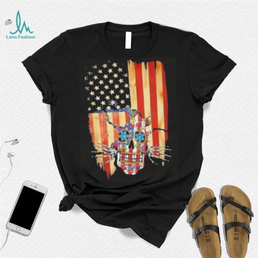 Skull hippie America flag veteran shirt